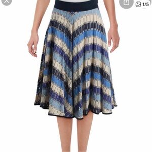 Milly Blue Chevron Textured A-Line Midi Skirt Size 12 Made in USA